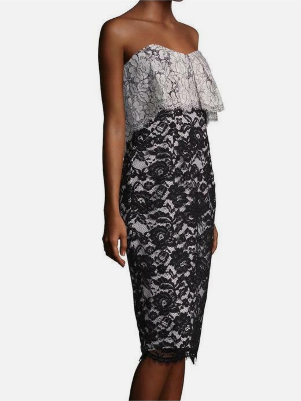 BLACK HALO NWT Endora Black White All Over Lace Strapless Dress 4 Cocktail - Picture 2 of 8